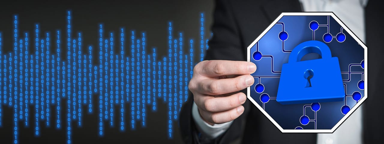 lock icon over ones and zeros hinting at cyber security