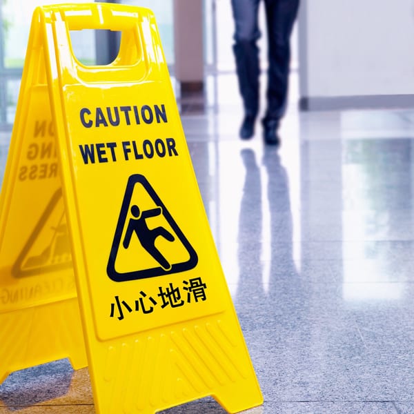 caution wet floor sign in office setting