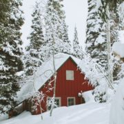red house under the snow
